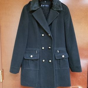 Anne Klein Faux Fur-Trim Double-Breasted Coat